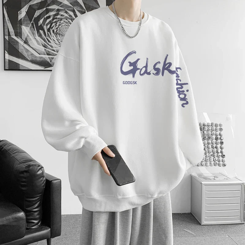 saferido Men's Multicolor 15 Color Sweatshirt Loose Large Size 5XL Personalized Printed Korean Street Tops Funky Casual Round Neck Tops