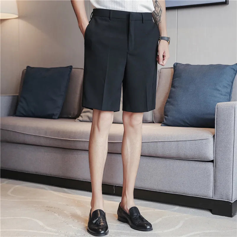 saferido British Style Men's Summer Business Leisure Shorts/Male Slim Fit Loose Suit Shorts/White Blue Black Plus Size S-2XL