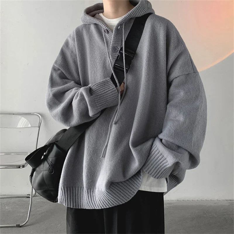 saferido Men's Hooded Sweaters Spring Autumn Fashion Pullover Loose Solid Knitted Sweater Korean Tide Streetwear Men Knitwear Hoodies
