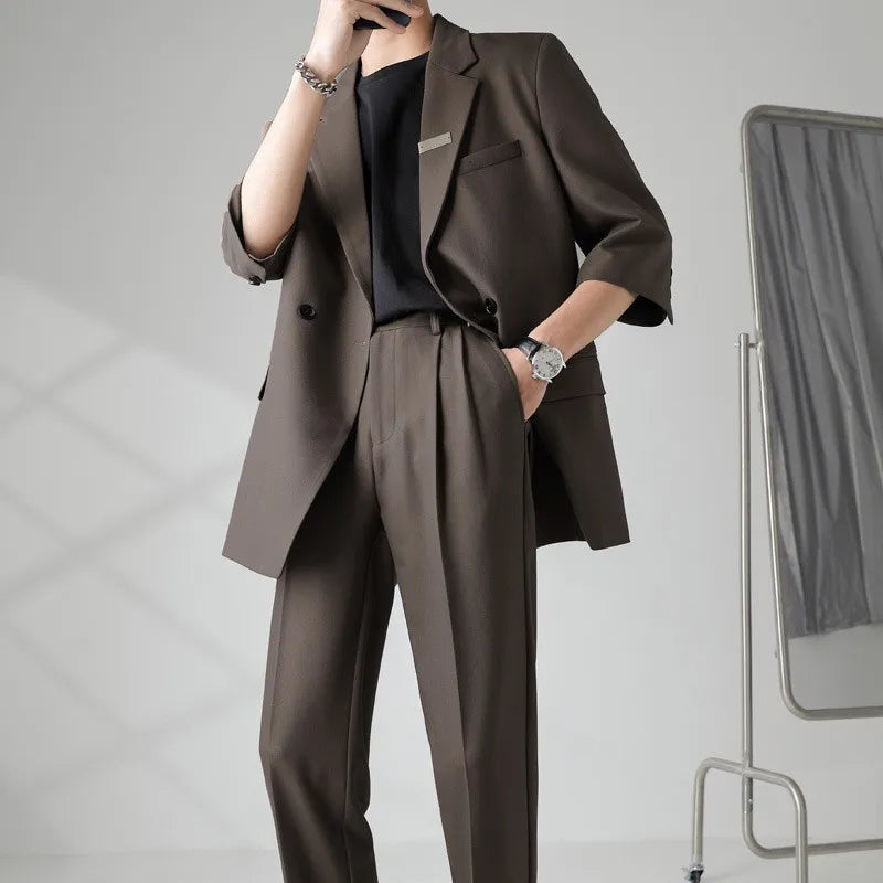 Autumn Men's Clothing Light Luxury Business Leisure Suit Jacket Set Streetwear Elegant Korean Popular Clothes Slim Pants Suit