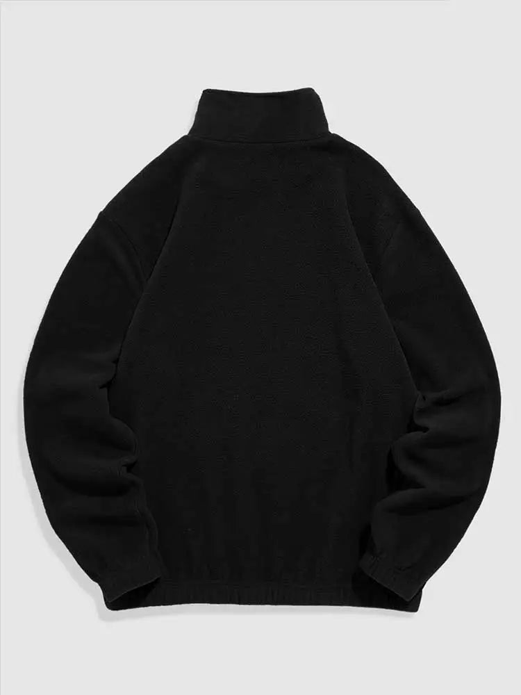 Hoodie for Men Fuzzy Polar Fleece Sweatshirt Letter Embroidered Turtleneck Streetwear Pullover Winter Unisex Zipper Sweats