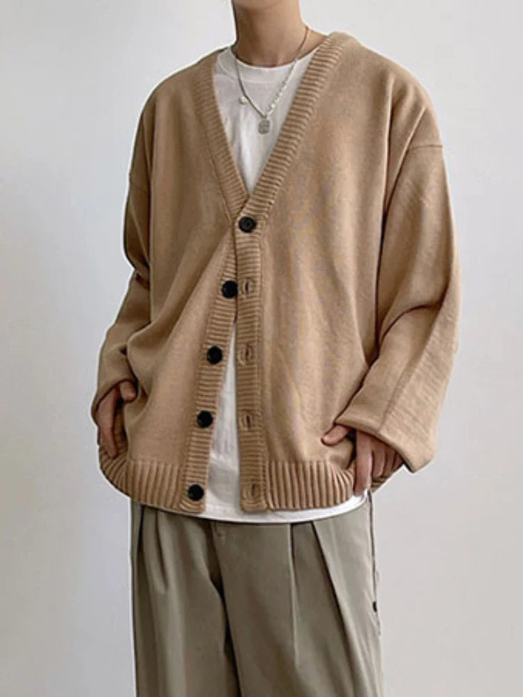 Cardigan Men Solid All-match Cozy Leisure V-neck Gentle Autumn Trendy Simple Classic Streetwear Daily Korean Style Knitwear Chic