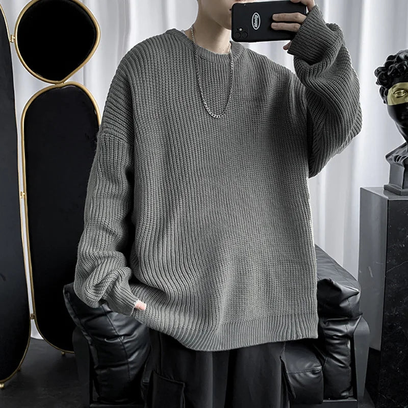 saferido Knitted Sweater Men Autunmn Winter Warm Clothing Korean Fashion Long Sleeves Top Vintage Solid Baggy Pullover Y2K Male Clothes