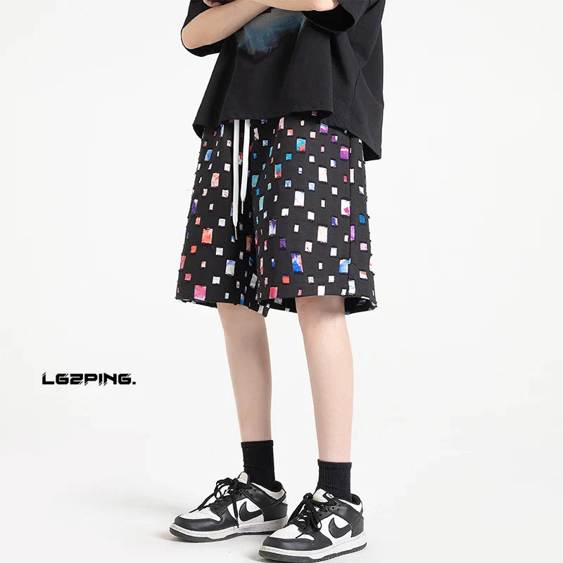 Summer New Plaid Checked Oversize Shorts Men Black/White Soft Comfortable Drawstring Shorts Plus Size 5XL-M Jogger Clothing