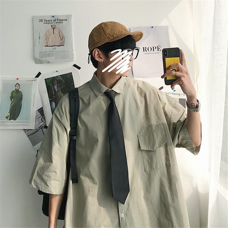 saferido Summer New Fashion Loose Solid Shirts Men's Casual Short Sleeve Shirts Turn-down Collar Clothing Blouses Tops Q02