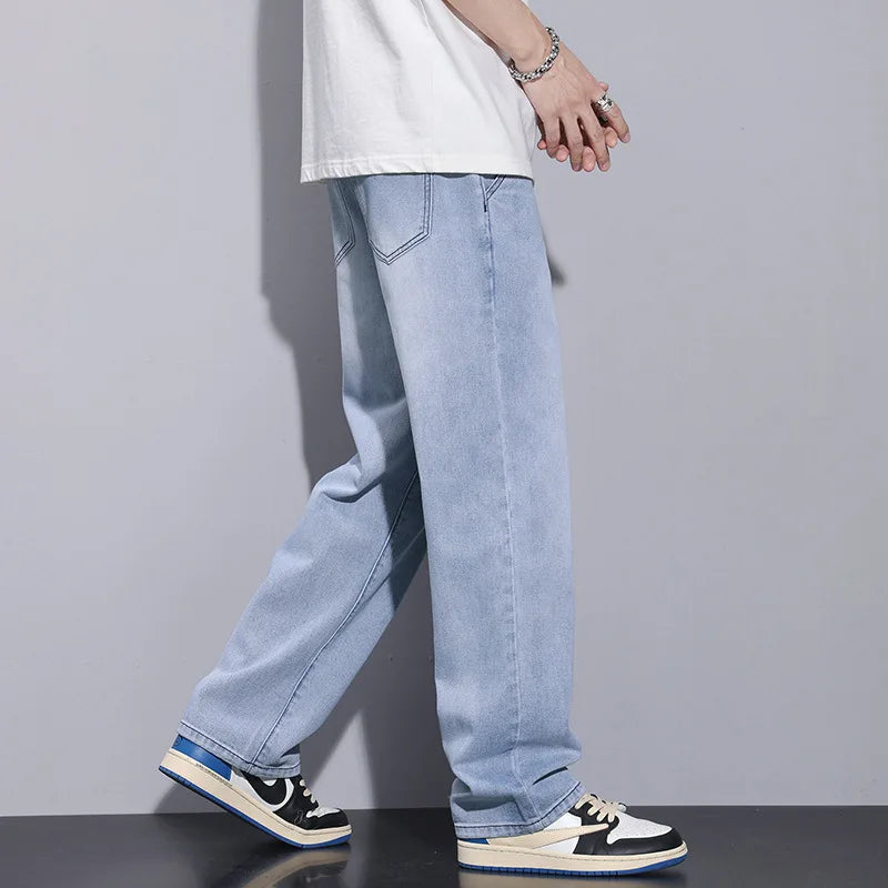 saferido Men's Clothing Y2k Baggy Jeans Spring/Summer New Man Pants American Trendy Hole Loose Leisure Straight Leg Wide Jeans for Men