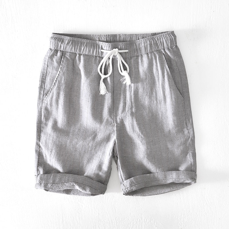 Cotton Linen Shorts for Men Fashion Striped White Loose Holiday Shorts Man Casual Plus Size Drawstring Short Pants