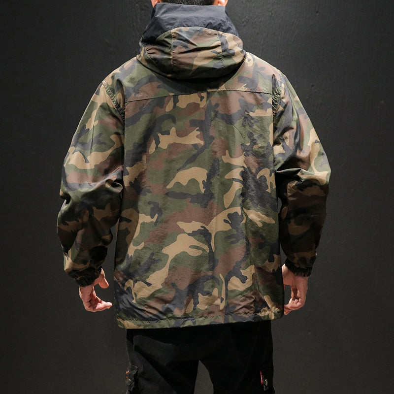 Autumn Japanese Vintage Camouflage Jacket Men Streetwear Pullover Men Jacket Pocket Loose Hooded Mens Jackets