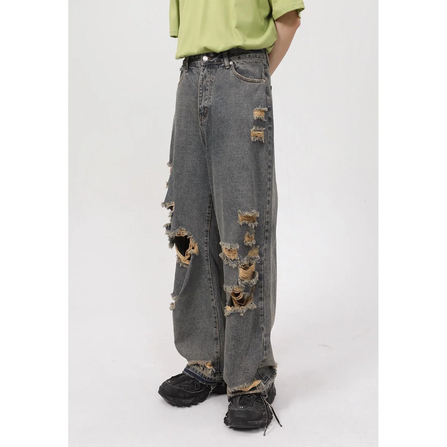 saferido 2024 Summer New Korean Edition Personalized Straight Barrel Broken Hole Beggar Casual Jeans men's for Men streetwear