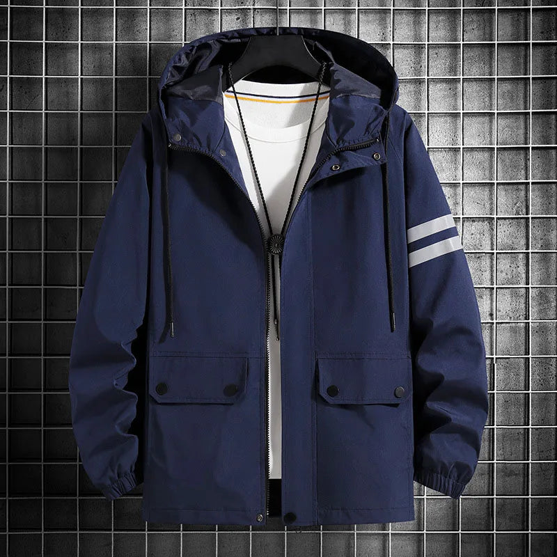 saferido Men's Jacket Spring Autumn Fashion Thin Hooded Jacket Street Retro Casual Coat with Pocket Sports Windbreaker