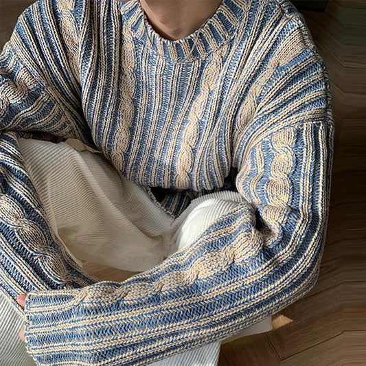 Autumn Clothing Men's Knitted Printed Luxury Jacquard Pullovers Sweater Solid Color Loose O Neck Long Sleeve Vintage Knitwear