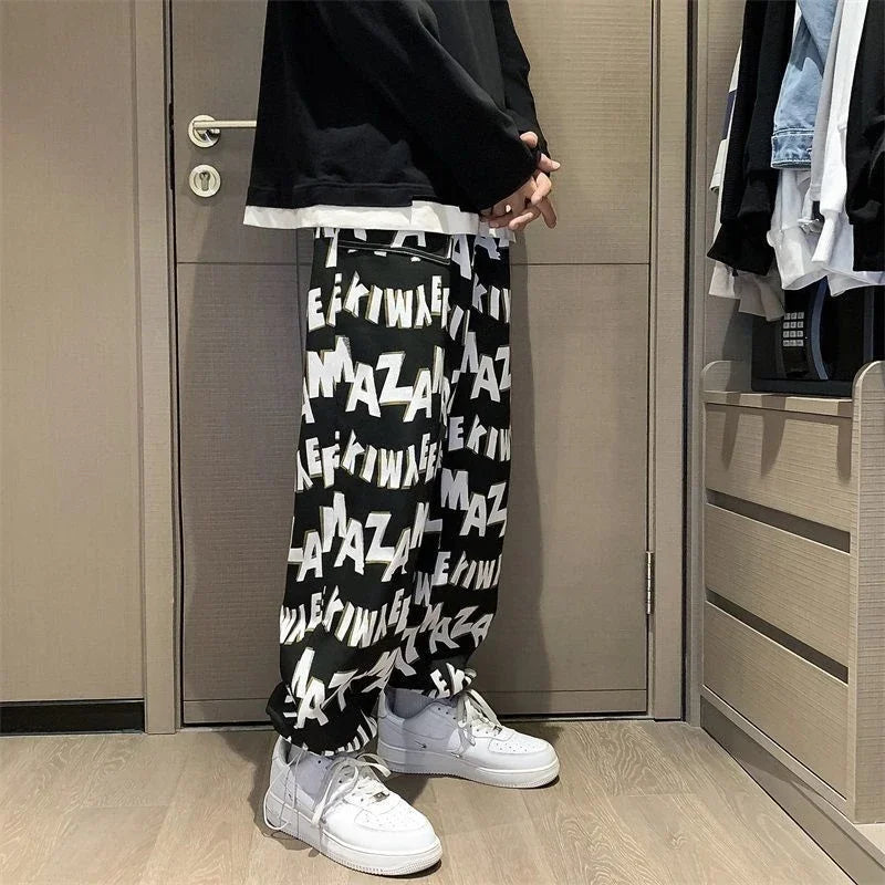 saferido Straight Thin Wide Baggy Men's Casual Pants Hippie Loose Summer Hip Hop Male Trousers Spandex Sale High Quality Harajuku Fashion