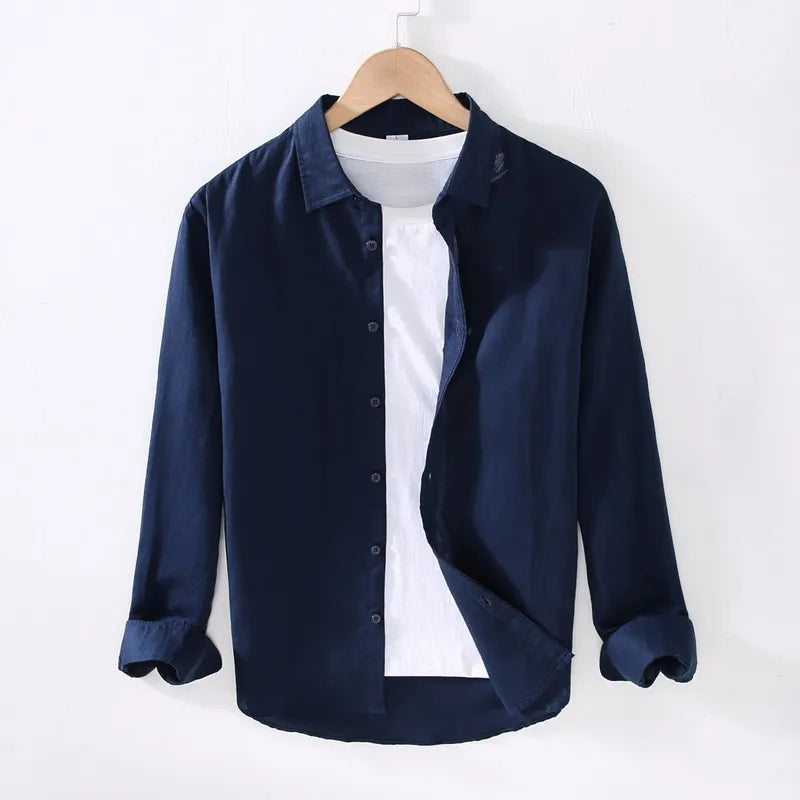Linen Cotton Vintage Cargo Tops Shirts Men Cotton Long Sleeve Shirt Top Quality Fitness Tactical Shirt for Man
