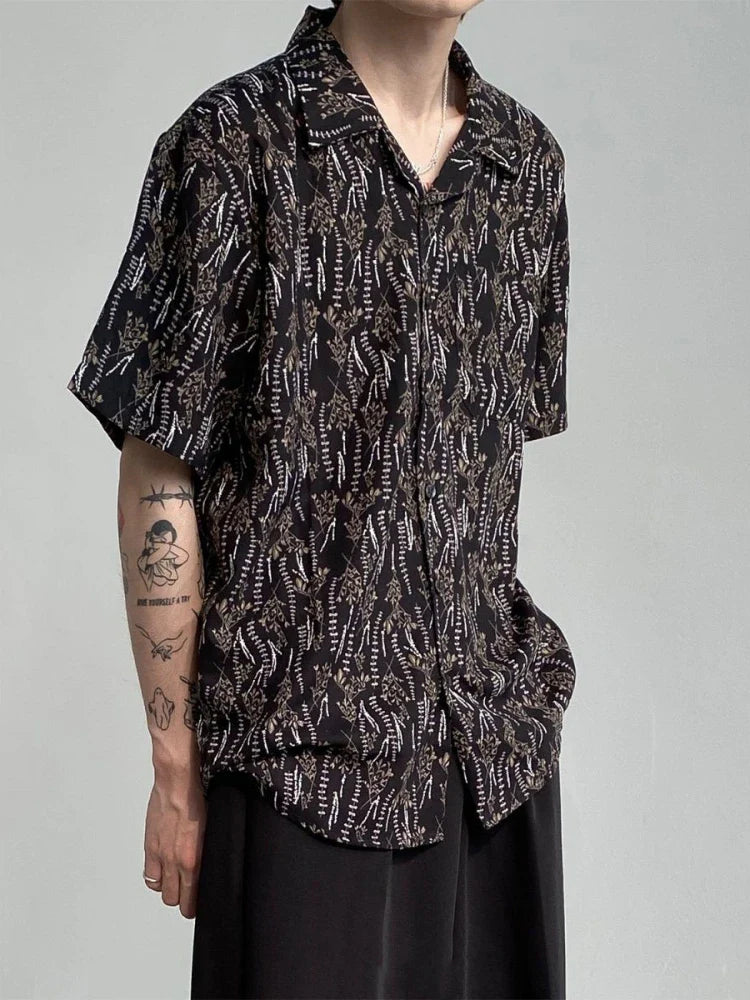 Hawaiian Shirts Men Handsome Temperament Daily Summer Half Sleeve Print Pocket American Style Male Breathable Casual Tops