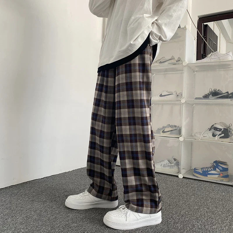 saferido Plaid Pants Men Korean Fashion Couples Straight Baggy Youthful Streetwear All-match Harajuku Y2k Trousers Joggers High Street