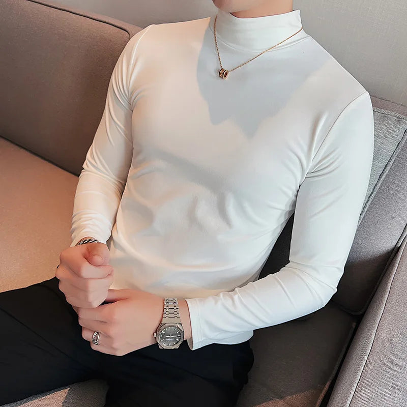 saferido Men spring High Quality Casual Long Sleeve T-shirts/Male Slim Fit Fashion High Collar Long
Sleeve Casual T-shirt Black White S-4XL
