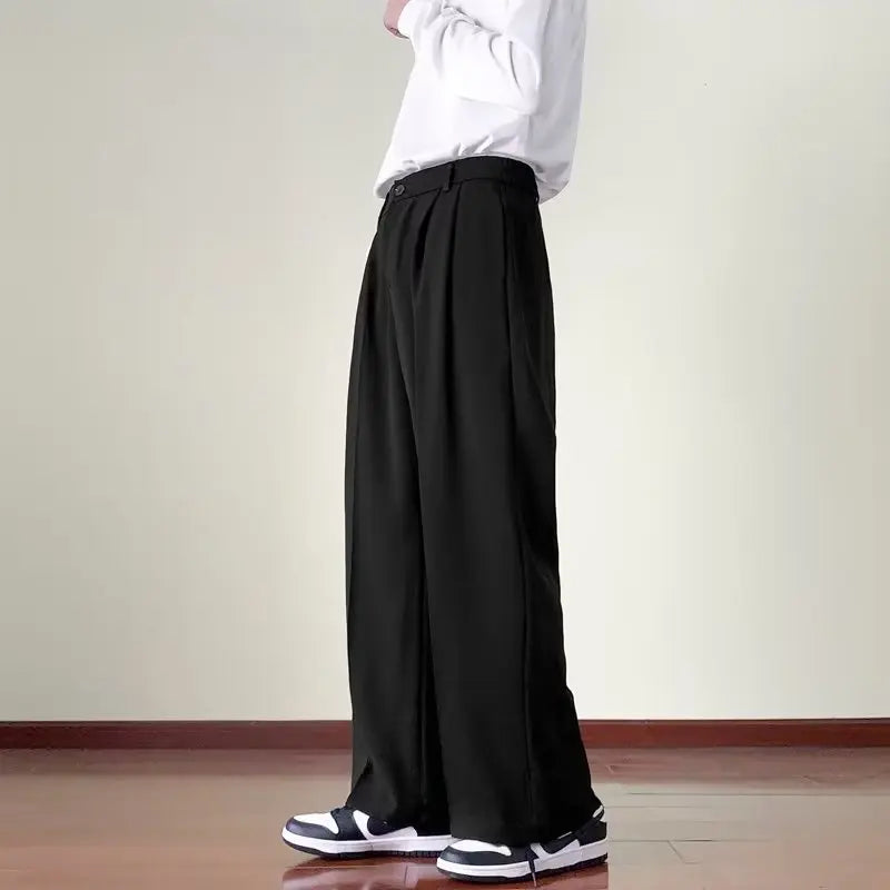 Brown Black Suit Pants Men Fashion Social Mens Dress Pants Korean Loose Straight Wide Leg Pants Mens Office Formal Trousers