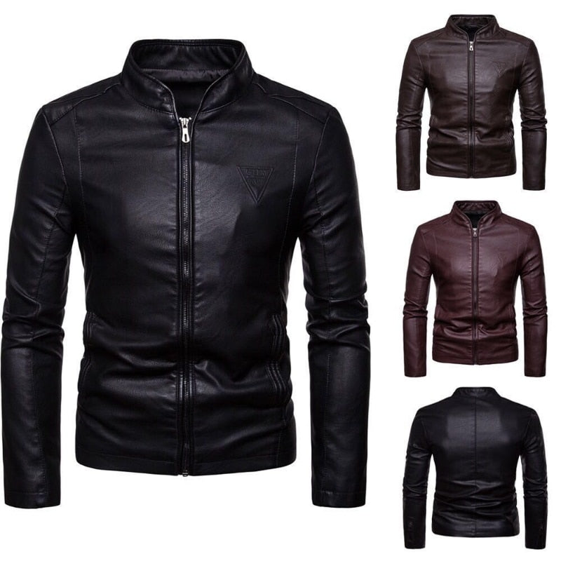 Faux Leather Men's Jacket: Slim Fit and Perfect for Spring and Autumn,Motorcycle Clothes,Affordable, High Quality, Match