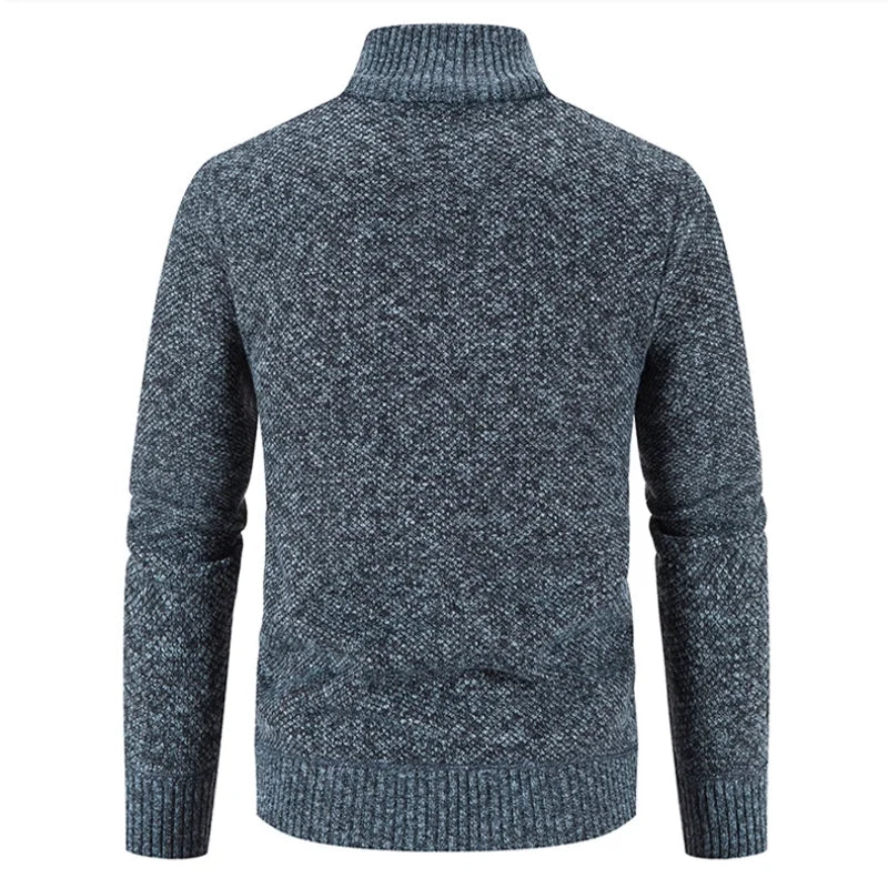 Autumn Winter Jacket Men Coats Casual Stand Collar Zip Solid Color Sweater Men Slim Fit Thick Warm Fleece Knitting Pullovers