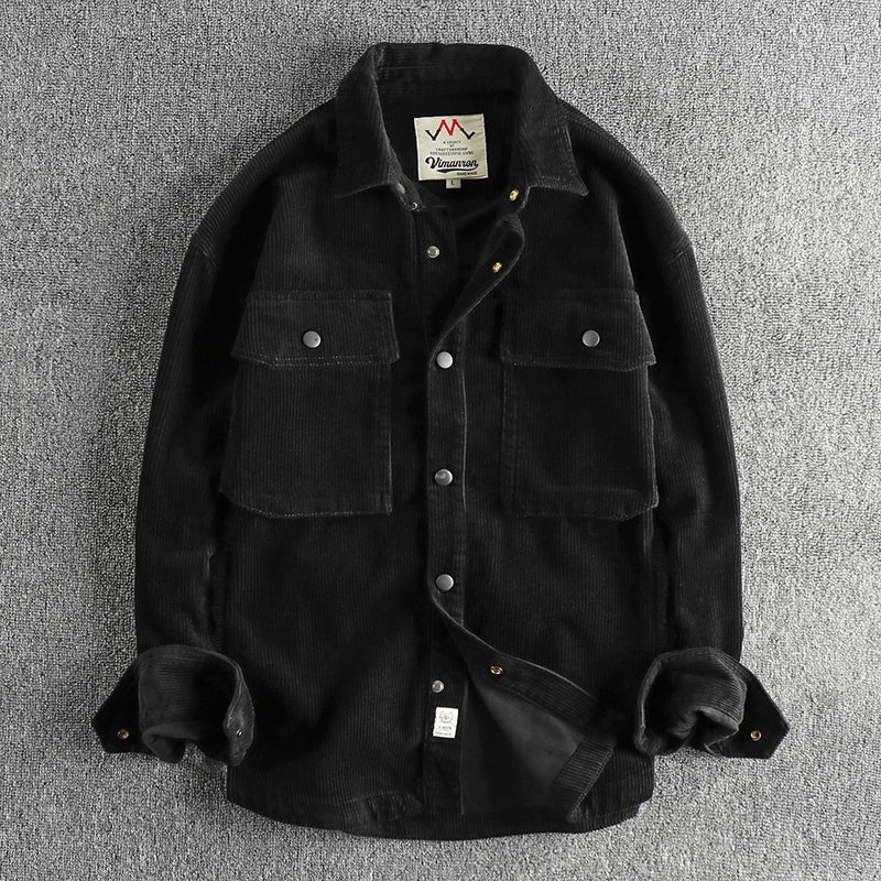 Winter Thick Washed Corduroy Long-sleeved Shirt Men's Retro Fashionable Workwear Large Pocket Solid Color Casual Jacket