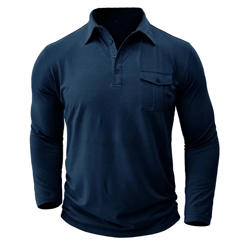 saferido New Spring Autumn Polo Shirt Men Solid Color Turn Down Collar Casual Tops Tees Mens Long Sleeve Polos Tops 60% Cotton Tshirt Man