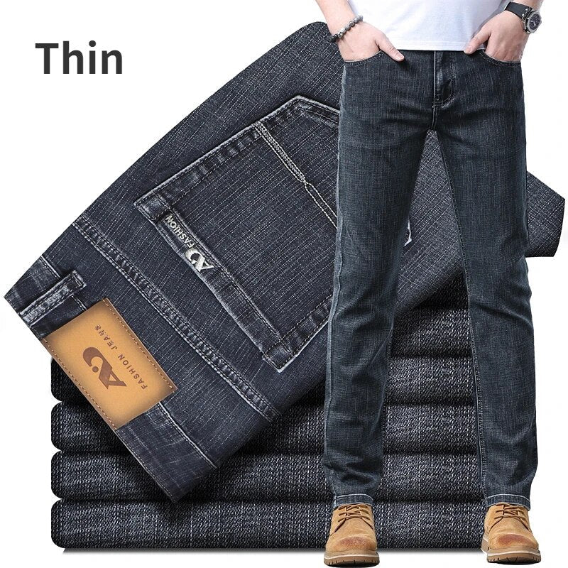 Autumn WInter Thick or Thin Materail Men's Luxury Clothing Classic Style Men Jeans Business Stretch Denim Male Trousers