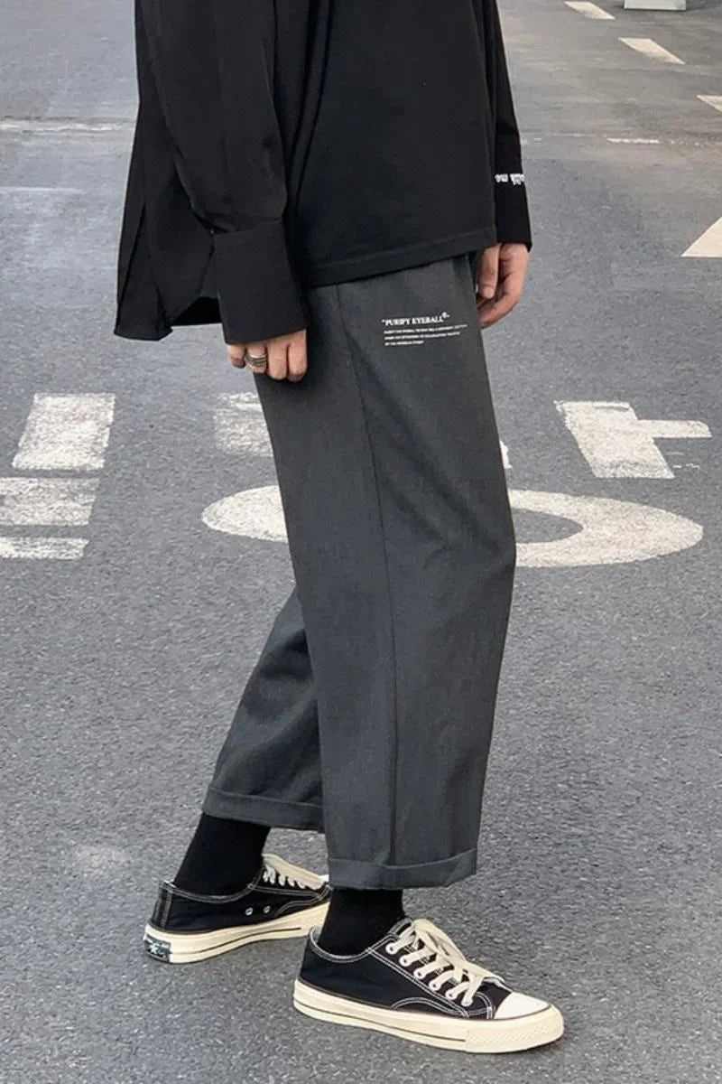 saferido Printed Letter Casual Pants Men's Loose Drape Straight Wide-leg Trousers Fashion Spring Summer Solid All-match Overalls Trend