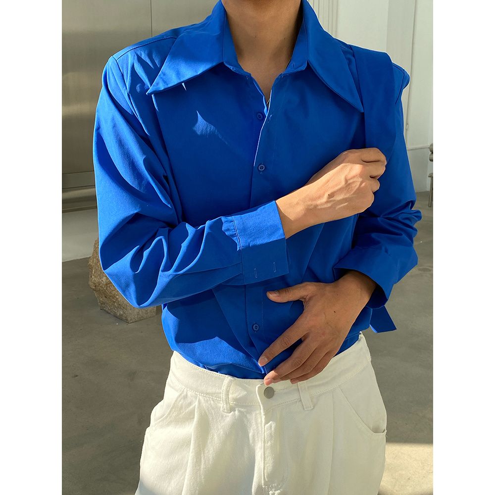 American Sexy Klein Blue Loose Shirts for Men Fashion Designer new Luxury Casual Solid Color Oversized Shirt Hawaiian