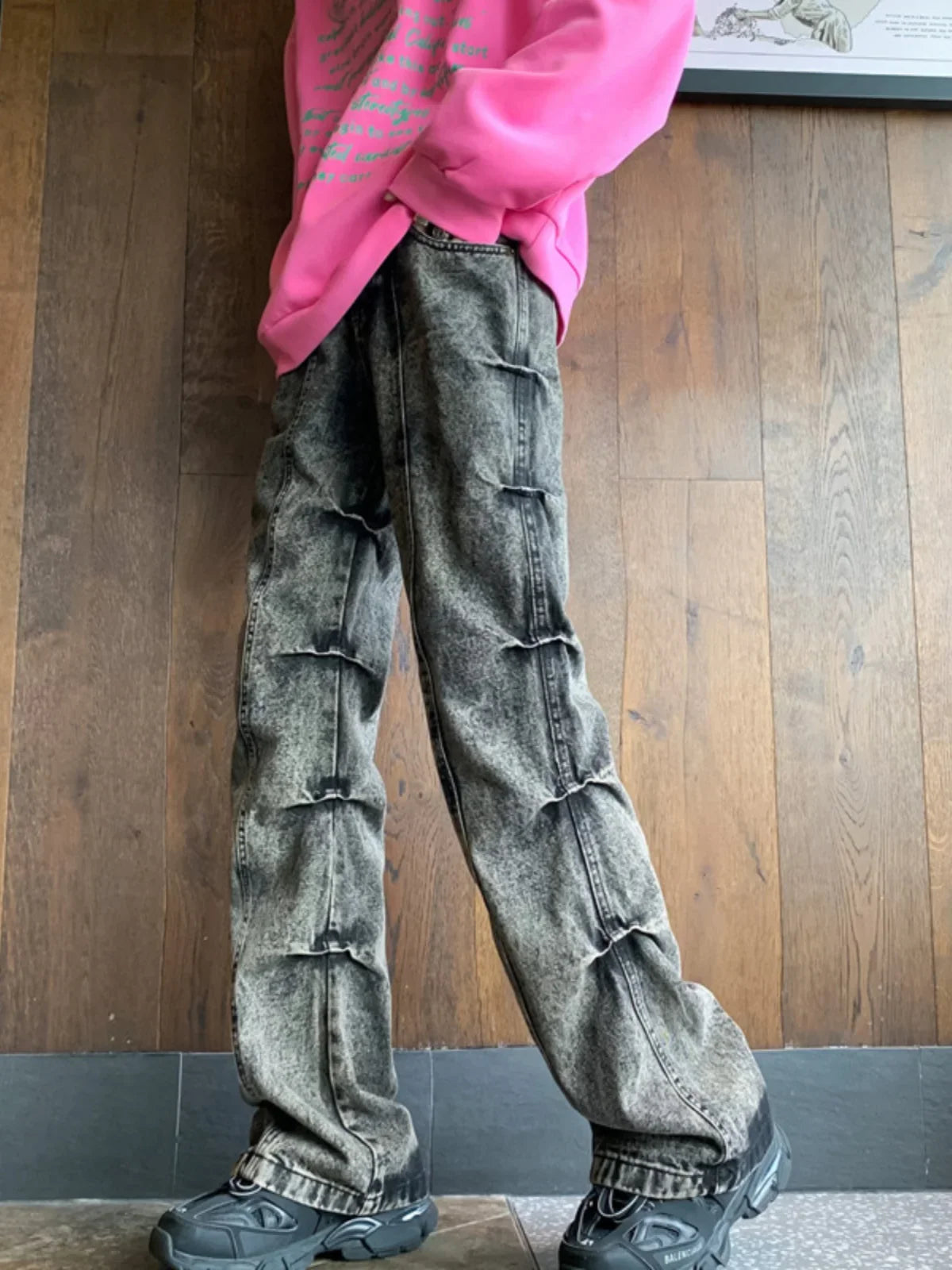 saferido 2024 High Street Vibe American Heavy Craft Side Fold Washed Old Jeans with High Grade Waste Soil Style Trousers streetwear
