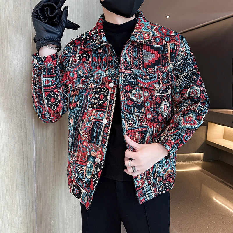 saferido Men Spring High Quality Printed Casual Denim Jackets/Male Jacquard Denim Jackets Man Slim Fit Coats