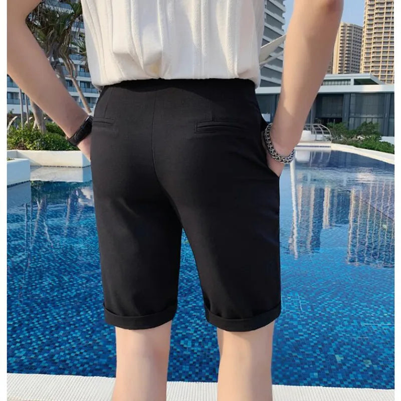 saferido High Quality Korean Solid Slim Fit Suit Shorts Men Clothing Simple All Match Business Formal Wear Short Homme Streetwear