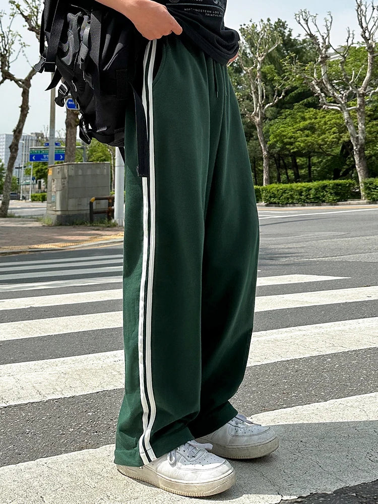 saferido 2024 Summer Men's Contract Color Striped Sweatpants New Korean Style Elastic Waist Wide Leg Pants Fashion Male Trousers