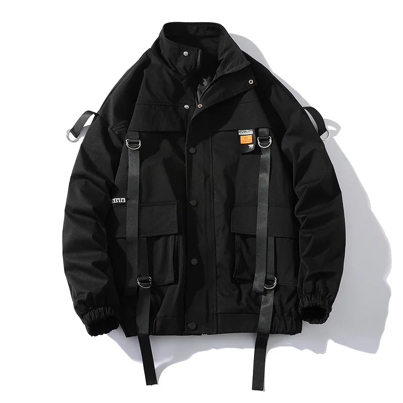 saferido New Ribbon Stand Collar Work Coat Men's Spring and Autumn Fried Street Personality Streamer Top Loose Large Size Jacket