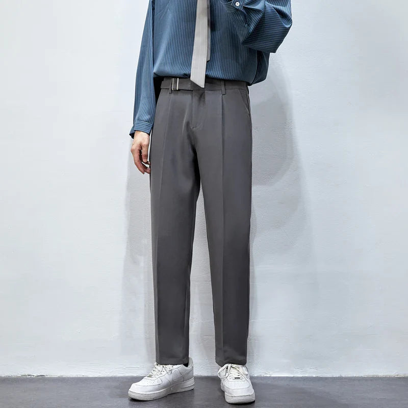 saferido Men's Trendy Loose Straight Pants Slim Fit Formal Casual Pants Fashions British Business Grey/black/green Suit Pants M-3XL
