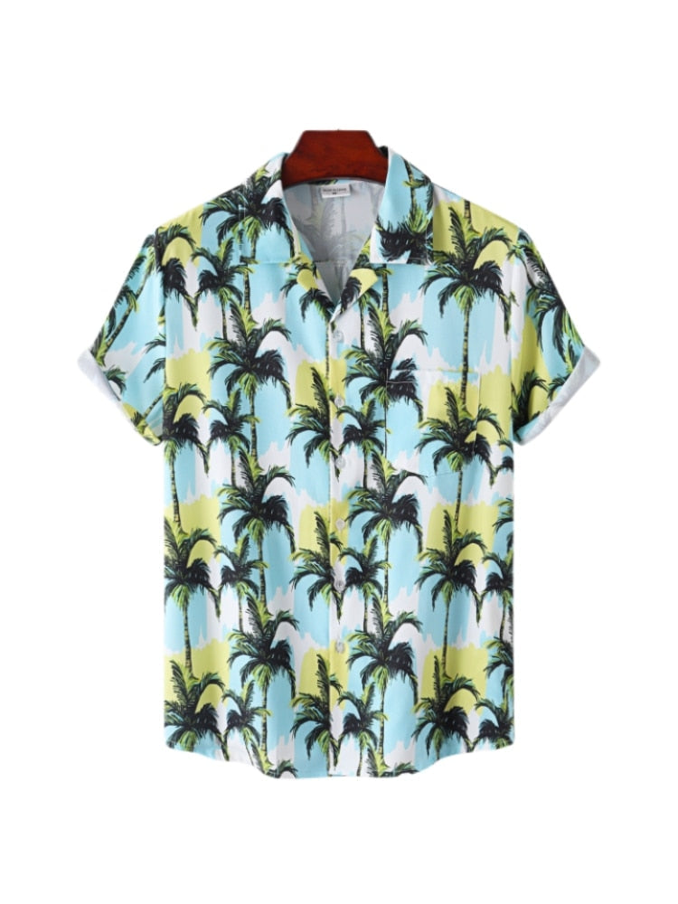Hawaiian Men's Shirt Short Sleeve Oversized 3D Printing Anime Coconut Tree Pattern Male Clothes Harajuku Tops Summer Fashion