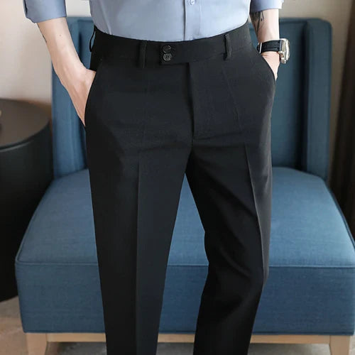 saferido Men Dress Pants High Waist Trousers Autumn New British Style Straight Slim Fit Suit Pants Solid Casual Fashion Men Clothing
