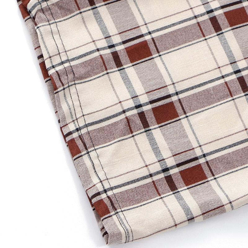 Plaid Pants Men Linens Korean Checked Trousers Male Streetwear Fashion Bottoms Summer Wide Leg Pants Harajuku Breathable