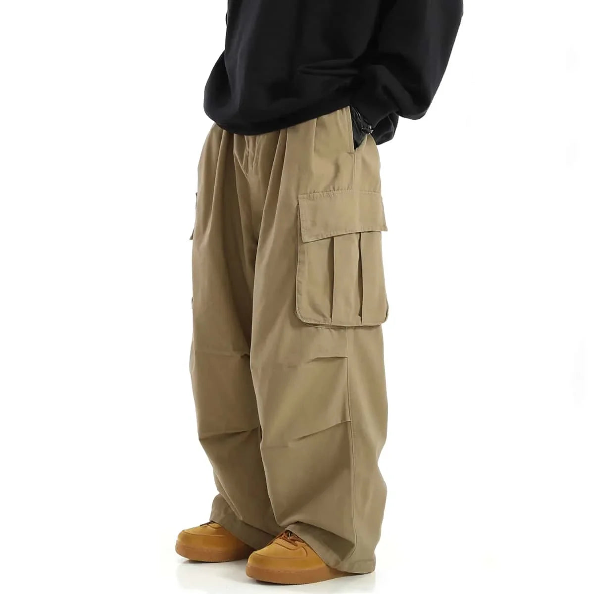 Classic Design Multi Flap Pockets Cargo Pants,Men's Loose Fit Drawstring Cargo Pants,For Skateboarding,Street,Outdoor Camping