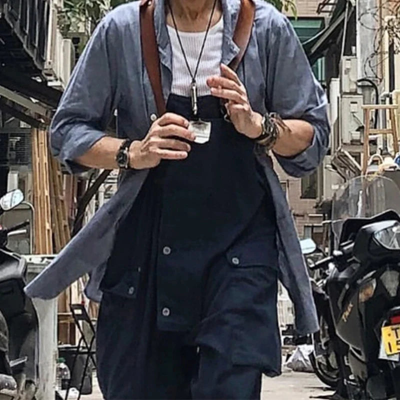 saferido Streetwear Casual Romper Overalls Men And Women Fashion Sleeveless Straps Jumpsuit Spring Summer Vintage Patch Pockets Playsuits