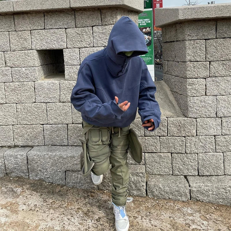 saferido Sweatshirt For Men Hooded Buttoned Oversize High Street Solid Color 2024 New Spring Summer Trendy Streetwear