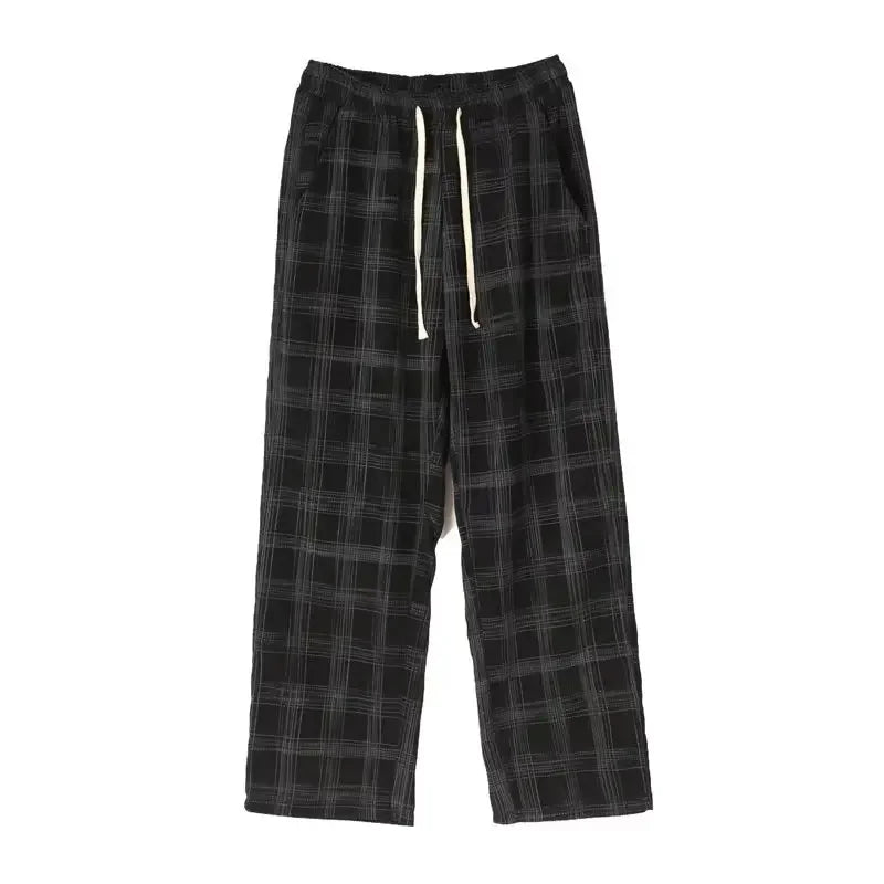 saferido Men Checkered Casual Pants Loose Straight Corduroy Pants Sweatpants Man Fashion Streetwear Spring New Hip Hop Trousers