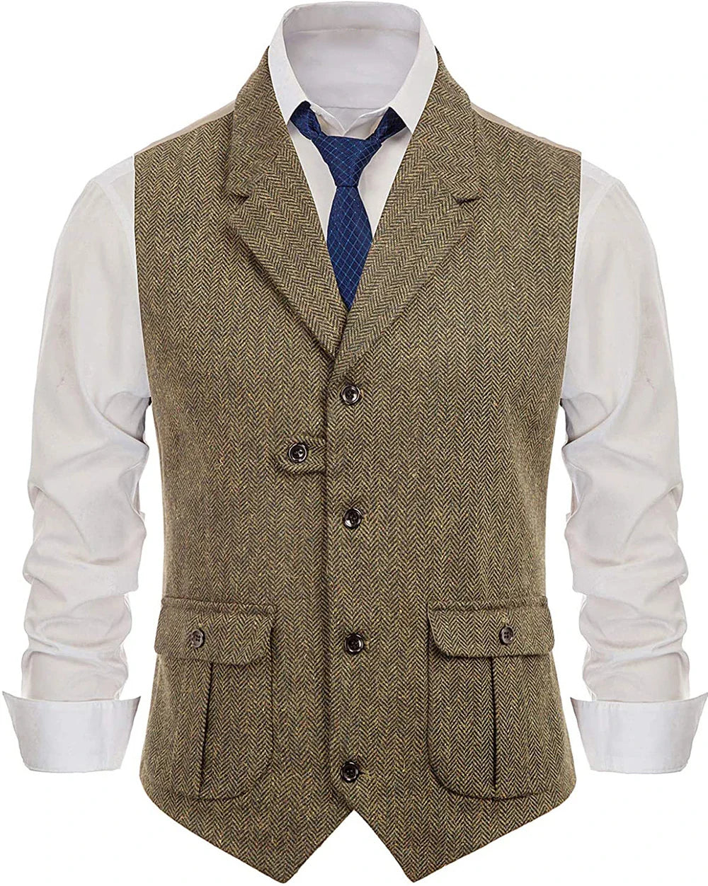 Herringbone Men's Vests Casual Suit Vest Notch Lapel with Two Pockets Herringbone Waistcoat for Wedding Groomsmen Men Vest