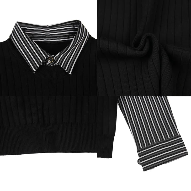 saferido New Style Men Spring High Quality Fake 2 Pieces Knitted Sweaters/Male Slim Fit Fashion Shirt Collar Pullover Man Casual Sweater