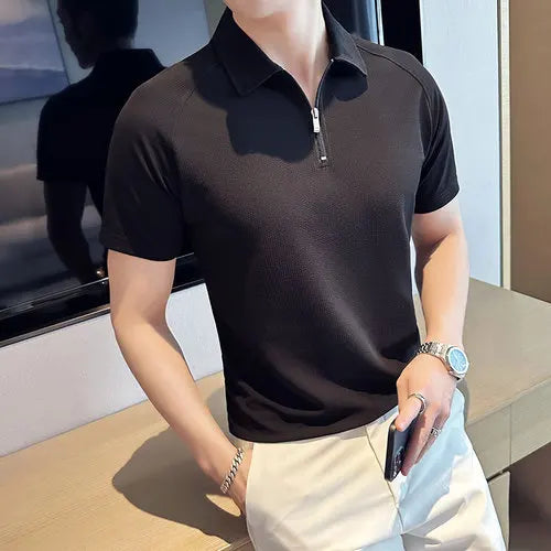 saferido British Style Summer polo shirts for Men Fashion pure color Short Sleeve Polo Shirts Slim Fit Casual Business Lapel Tee Tops 3XL