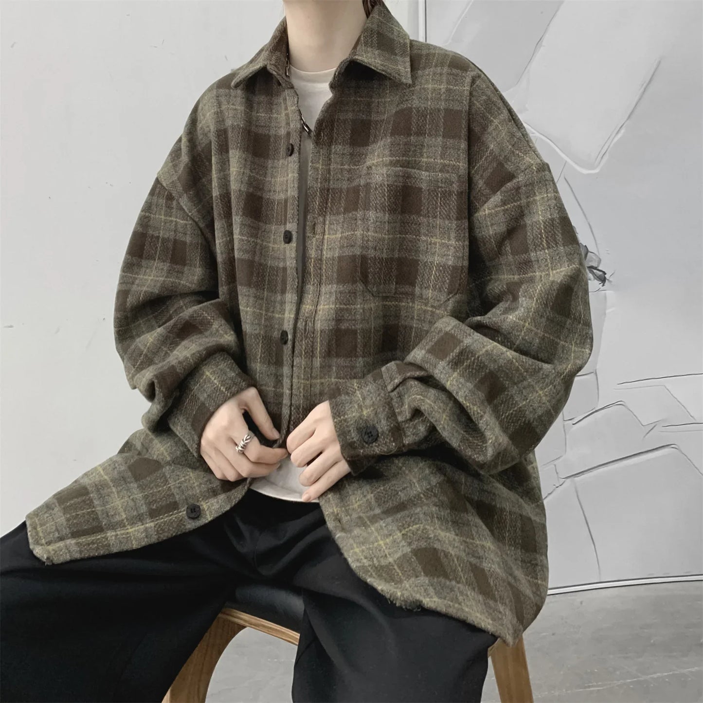 Flannel Harajuku Checked Plaid Shirt Long Sleeve Winter Y2k Streetwear Fleece Shirts Vintage Korean Fashions Clothes