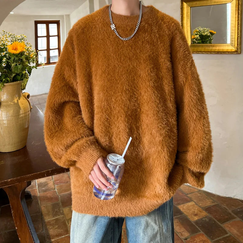 saferido Harajuku Mens Knitted Sweater Men's Wool Pullovers Autumn Winter Tops Men Casual Clothes Crewneck Sweater