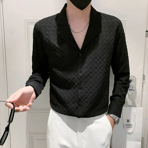 saferido Men Spring High Quality V-Neck Long-Sleeved Shirts/Male Slim Fit High Quality Club Business Dress Shirts Plus Size M-4XL