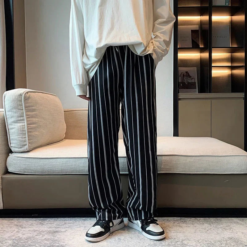 saferido Loose Casual Straight Casual Pants Mens Fashion Spring Summer All-match Fashion Striped Sports Trousers Hip Hop Mopping Pants