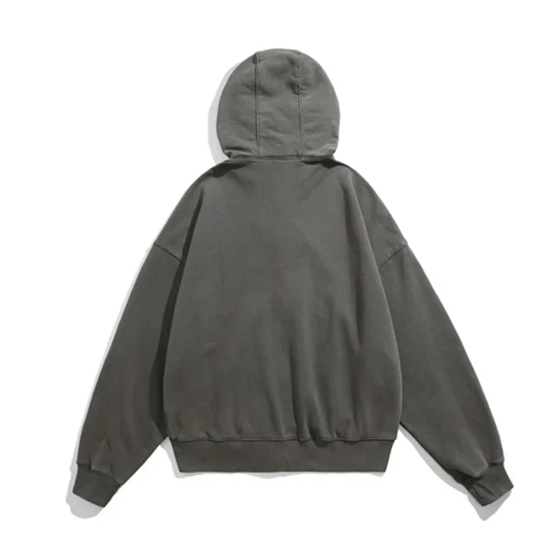 saferido Retro Streetwear Solid Color Zipper Hooded Jacket for Men Autumn and Winter Harajuku Black Gray Color Oversized Cardigan Hoodies