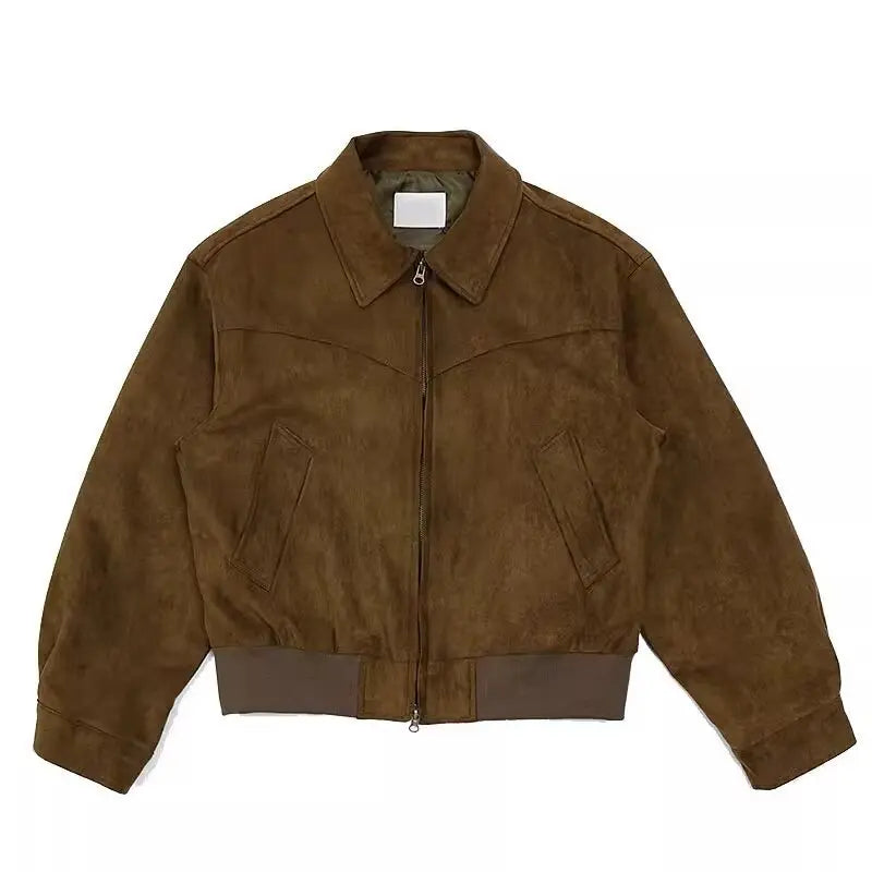 saferido New Men's Jackets Retro Brown Coffee Suede Jacket For Men Spring Autumn Fashion Vintage Short Flying Jacket High Street Coat